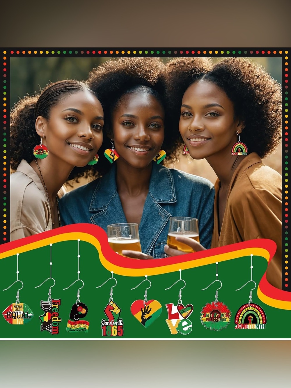 Juneteenth Colorful Drop Earrings - Black Green Red Yellow